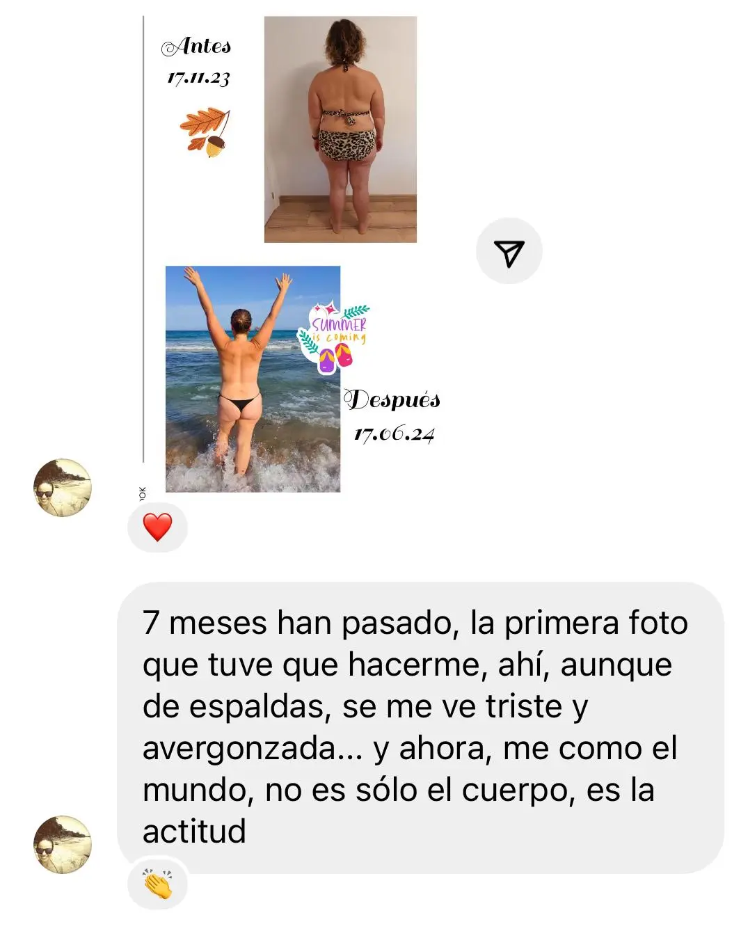 Testimonio con fotografías de antes y después
